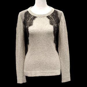 J Crew Grey & Black Colorblock Sweater with Lace Detail